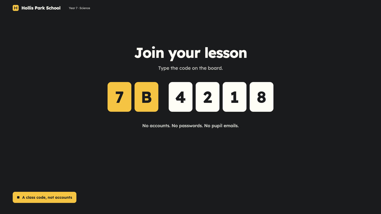 Joining with a class code, no accounts