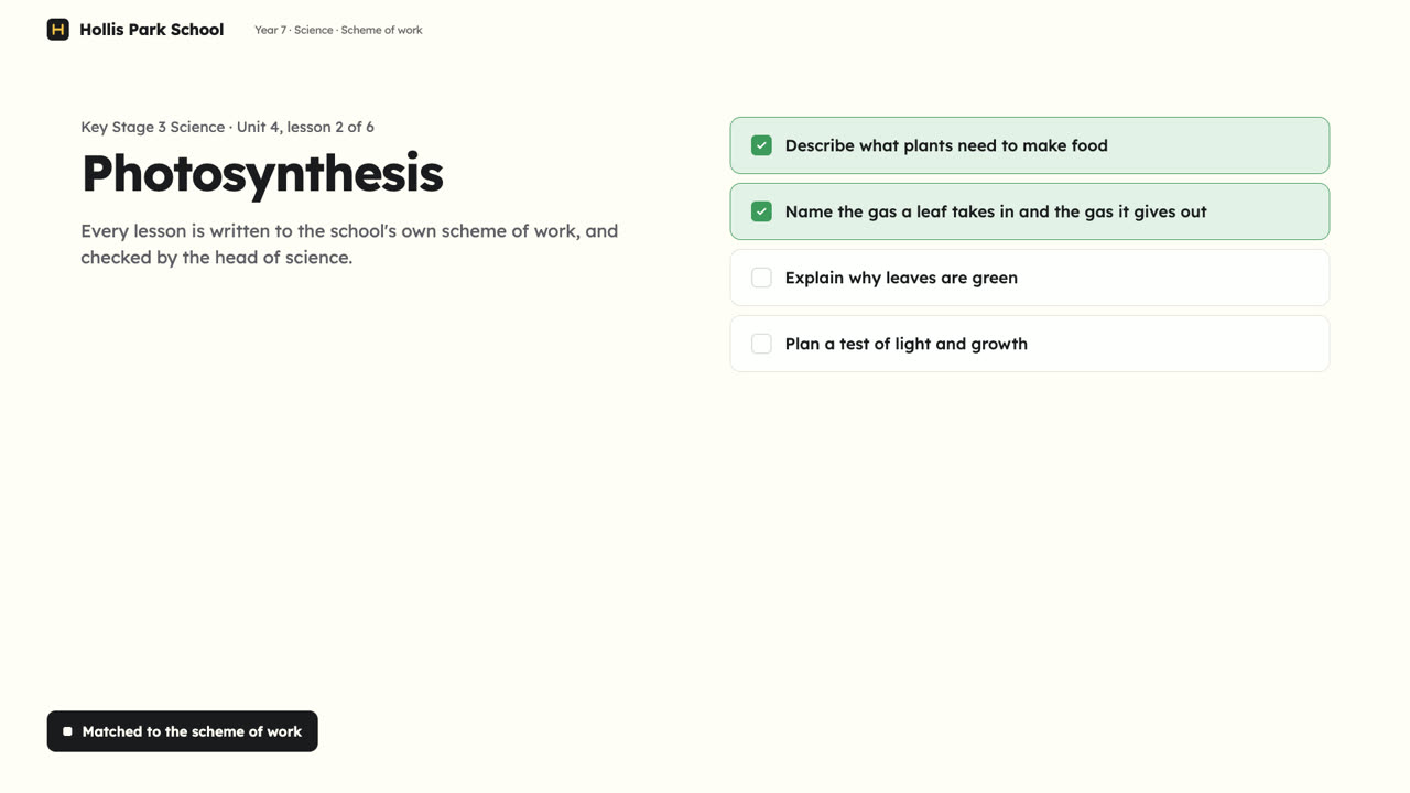 Matched to the scheme of work
