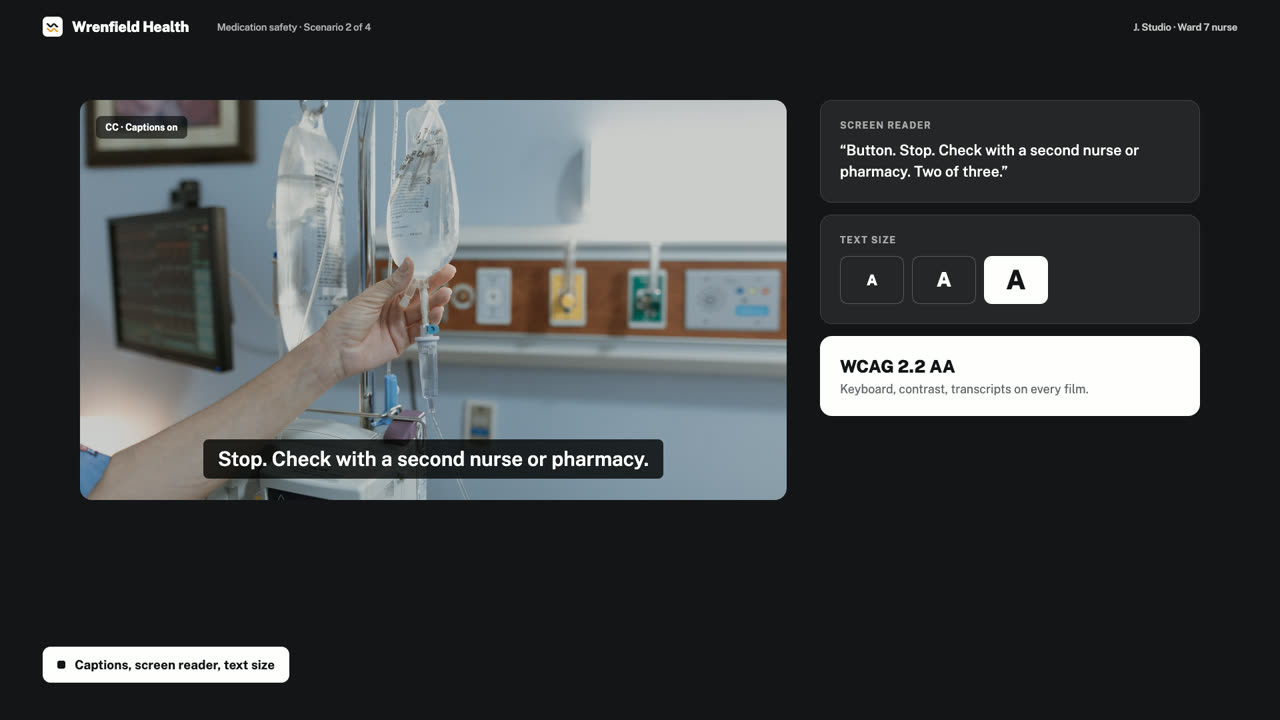 Captions, screen reader and text size